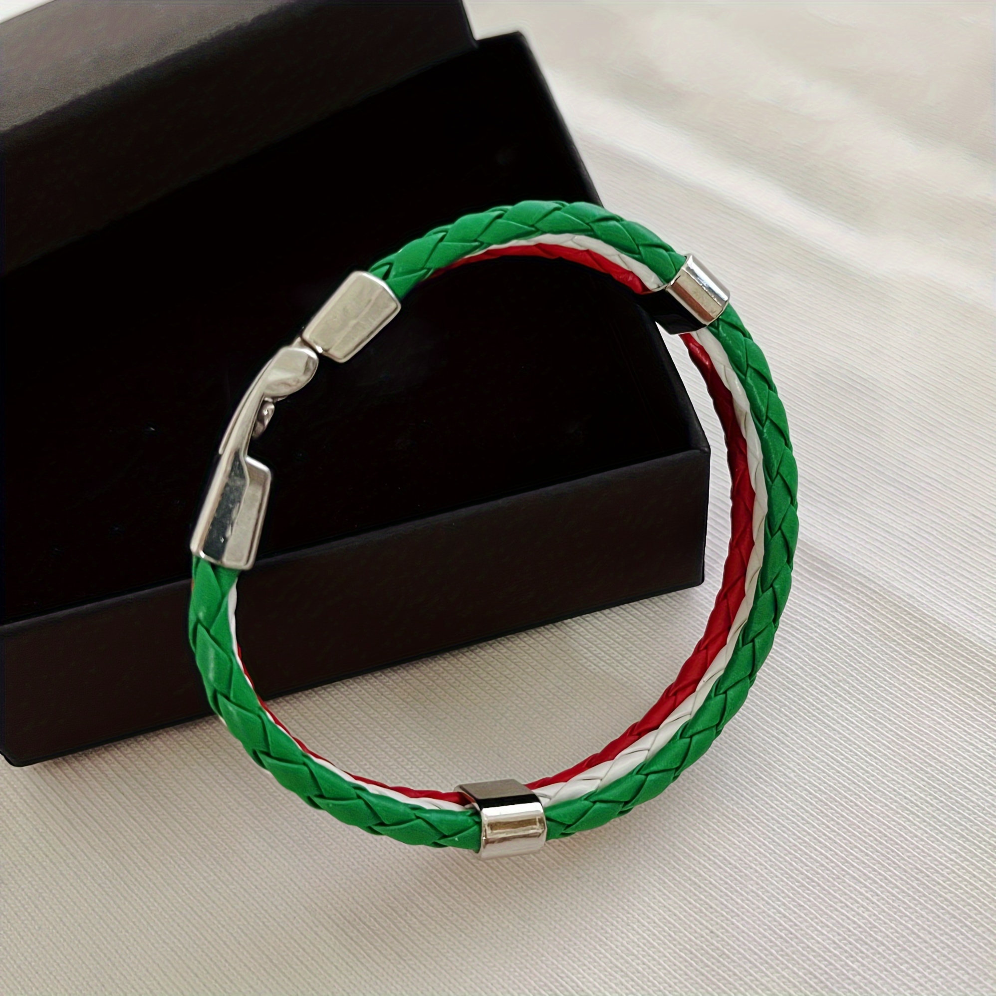 Red/Green Braided Flag Bracelet with Buckle